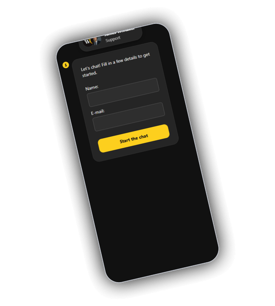 Wild Royal customer support panel with live chat and email contact.
